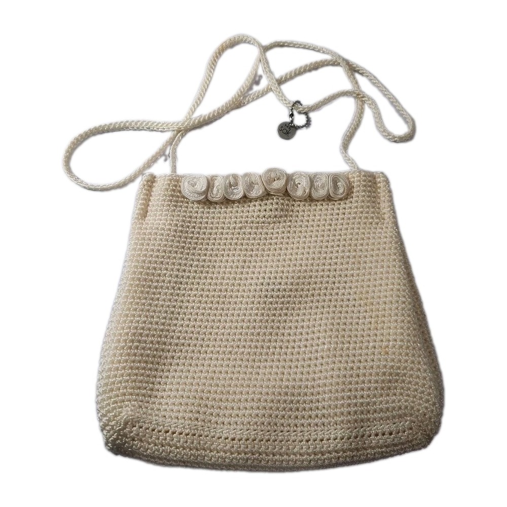 The Sak Crochet Crossbody Bag Ivory White Rosebud Floral Trim Small Messenger